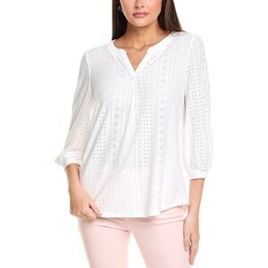 NWT Jones New York Lattice Eyelet Blouse, White, Size Large